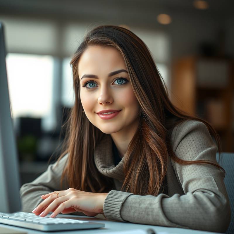Portrait of Natalya Kovaleva, Post-Production Specialist, working at her computer